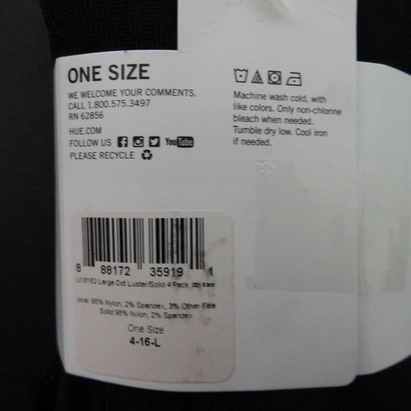 Hue Black Luster Large Dot and Solid Socks 4 Pairs Pack One Size Women's2 Solid - Picture 4 of 4